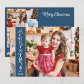 4 photos Joyeux Noël bleu famille Carte de vacance (Devant / Derrière)
