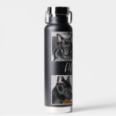 4 Photos personnalisables | Bouteille d'eau noire (Avant)