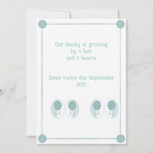 4 Pieds, 2 Coeurs Twin Pregnancy Faire-part (Devant)