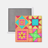 4 Quilt Blocks Square Magnet Magneet (Voorkant / Achterkant)