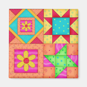 4 Quilt Blocks Square Magnet Magneet