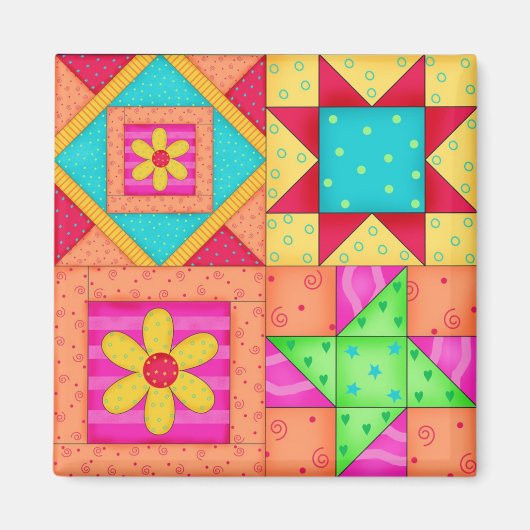 4 Quilt Blocks Square Magnet Magneet (Voorkant)