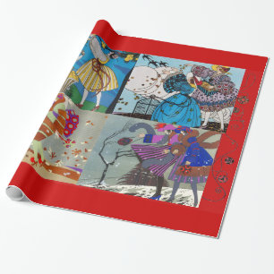 4 SEASONS ARTDECO BEAUTY MODE ILLUSTRATIE, Rood Cadeaupapier