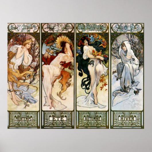 4 Seizoenen Alphonse Mucha Afdrukken Poster (Voorkant)
