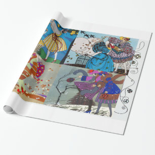 4 SEIZOENEN ARTDECO BEAUTY MODE ILLUSTRATIE CADEAUPAPIER