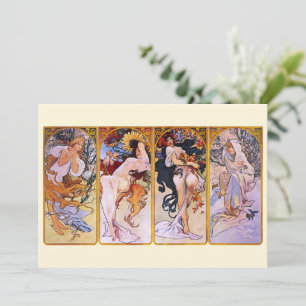 4 Seizoenen van Alphonse Mucha, Art Nouveau Kunst Kaart