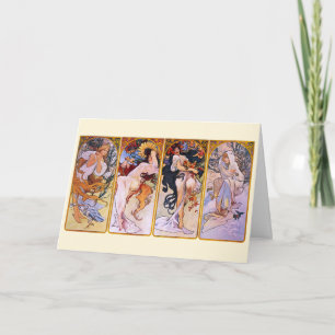 4 Seizoenen van Alphonse Mucha, Art Nouveau Kunst Kaart