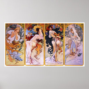 4 Seizoenen van Alphonse Mucha,  Art Nouveau Poster