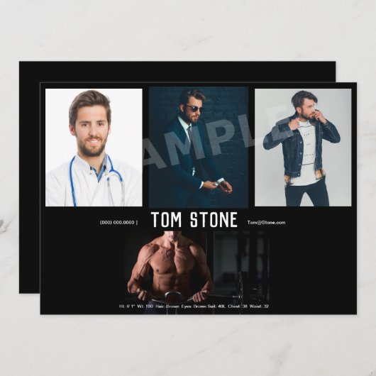 4 Sjabloon Photo Actor Headshot Comp Card Kaart (Voorkant / Achterkant)