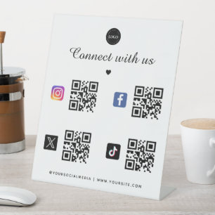 4 sociale media Qr Code Hart Logo TikTok Facebook Reclamebord Met Voetstuk
