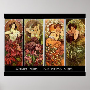 4 Stenen Alphonse Mucha Print