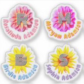 4 Stickers de nom monogramme floral étanche (Devant)