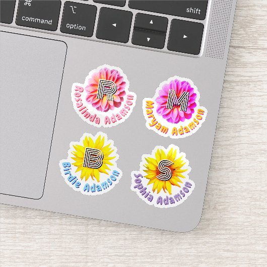 4 Stickers de nom monogramme floral étanche (Détail)