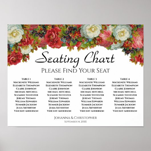 4 Tabel Herfst Floral Wedding Seating Chart Poster (Voorkant)