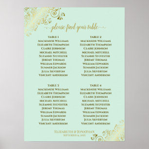 4 Tabel Neo Munt Green Wedding Seding Chart Gold Poster