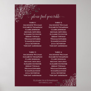 4 Tabellade Silver Wedding Seating Chart Burgundy Poster