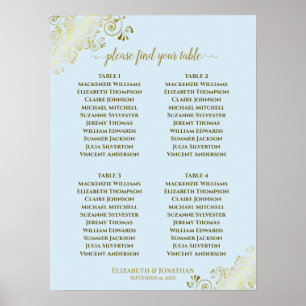4 Table Poudre Bleu & Or Mariage Tableau de siège
