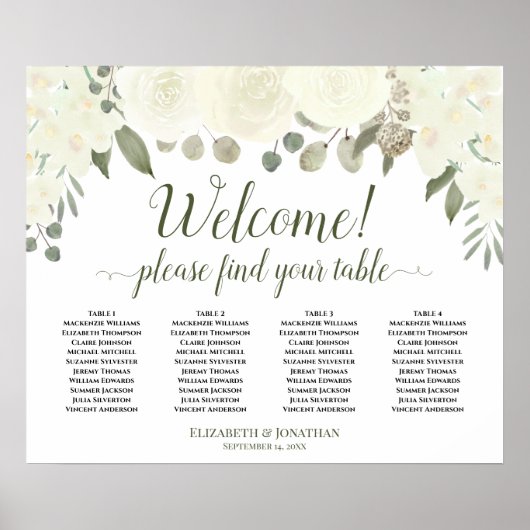 4 Tableau Blanc Floral Mariage Welcome Graphique d (Devant)