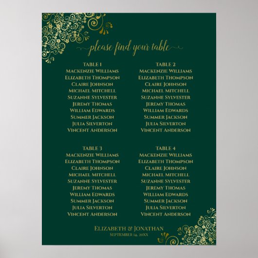 4 Tableau Emerald Green & Gold Mariage Carte de si (Devant)