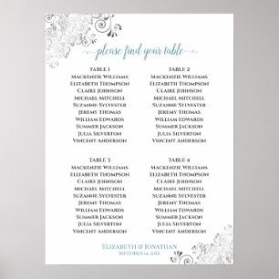 4 Tableau Frills Mariage Sièges Turquoise sur blan