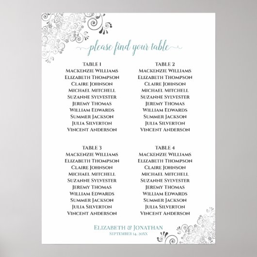 4 Tableau Frills Mariage Sièges Turquoise sur blan (Devant)