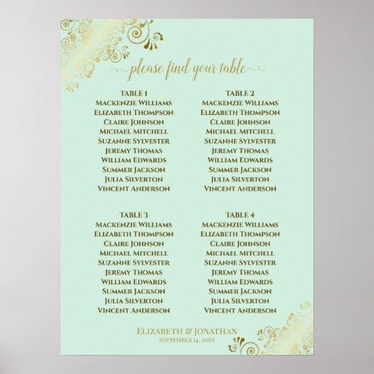 4 Tableau Neo Mint Vert Mariage Siège Graphique Or (Devant)