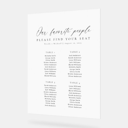 4 Tables Favorite People Acrylic Seating Chart (Angle)