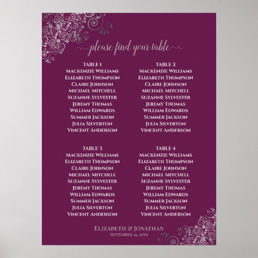 4 Tafel grijze bruiloft Poster (Voorkant)