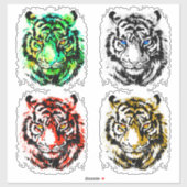 4 Tijgerkoppen sticker - Tijger stickers (Vel)
