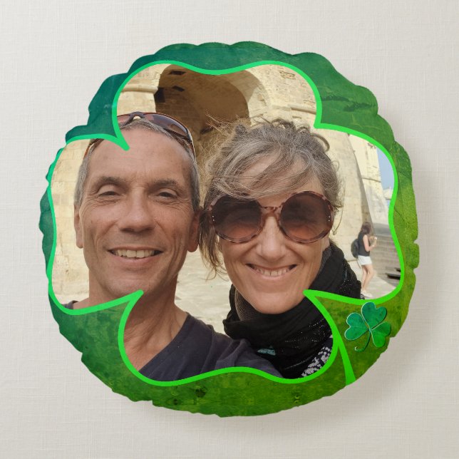 4 trèfle feuille avec Coussin rond texte (Devant)