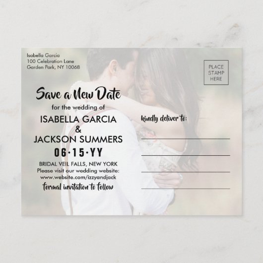 4 Uitstel van fotoweddenschap | De nieuwe datum op Aankondigingskaart (Achterkant)