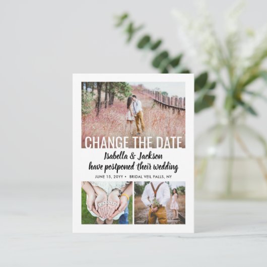 4 Uitstel van fotoweddenschap | De nieuwe datum op Aankondigingskaart (Staand voorkant)