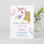 4 Verjaardag Unicorn Verjaardag Uitnodigingen (Staand voorkant)