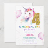 4 Verjaardag Unicorn Verjaardag Uitnodigingen (Voorkant / Achterkant)