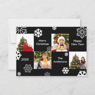 4 vierkante foto's Zwarde Achtergrond-3x5Kerstkaar Kaart