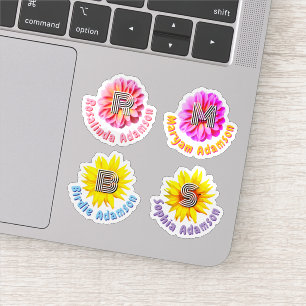 4 Waterdichte Bloemige Monogram Naamstickers Sticker