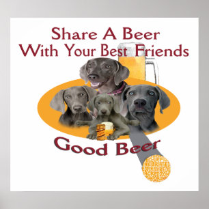4 Weimaraners Share A Beer Poster