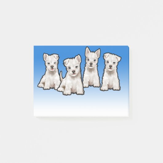 4 Westy pups breed blauw vervagen Post-it notitieb Post-it® Notes (Voorkant)