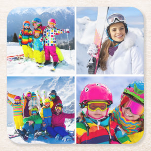 4 Wintervakantie Foto Raster Collage Vierkante Kartonnen Onderzetter