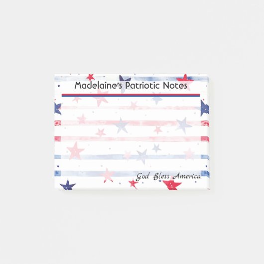 4" x 3" Patriottische blauwe & rode sterren en str Post-it® Notes (Voorkant)