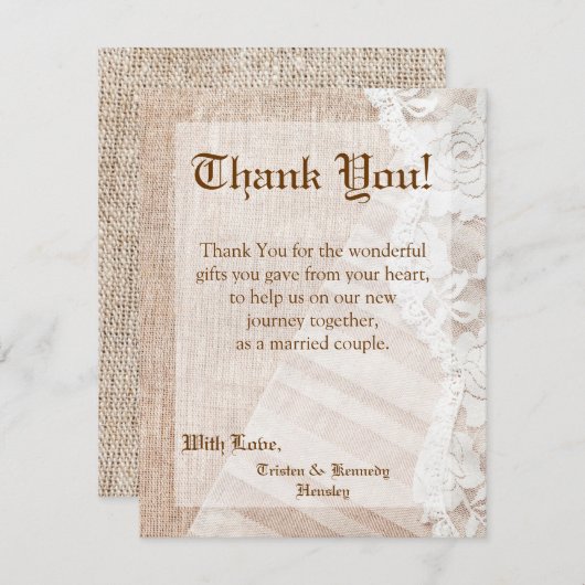 4 x 5 PLAT Carte de remerciements Pays Dentelle Po (Devant / Derrière)