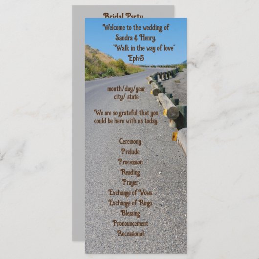 4"X 9,25"Huwelijksprogramma beide kantentekst Programma (Voorkant / Achterkant)