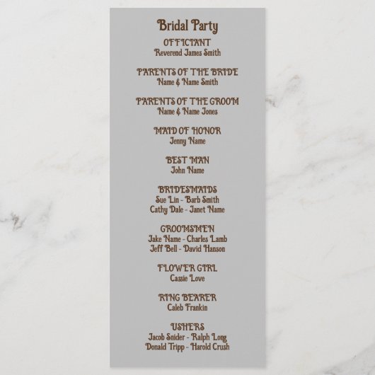 4" X 9,25" Programme de mariage texte des deux côt (Dos)