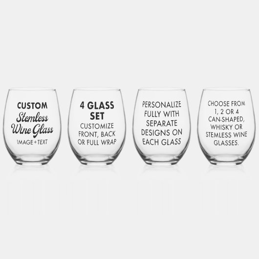 4 x Aangepaste gepersonaliseerde Stemless Wijnglas Wijnglas Zonder Voet (Voorkant)