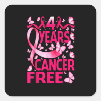 4 Years Breast Cancer Free Survivor Butterfly Vierkante Sticker