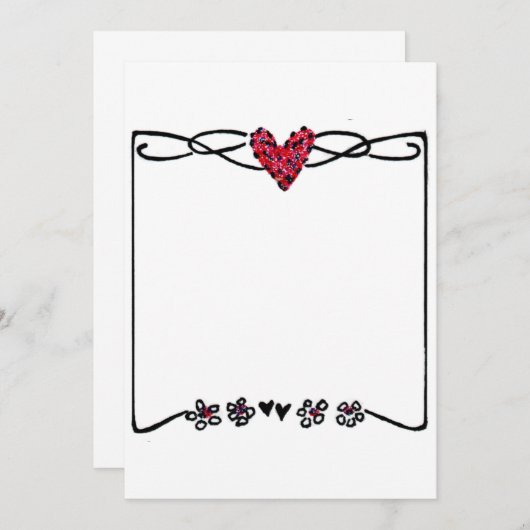 4 zijlijnen rood hart bedankkaart (Voorkant / Achterkant)