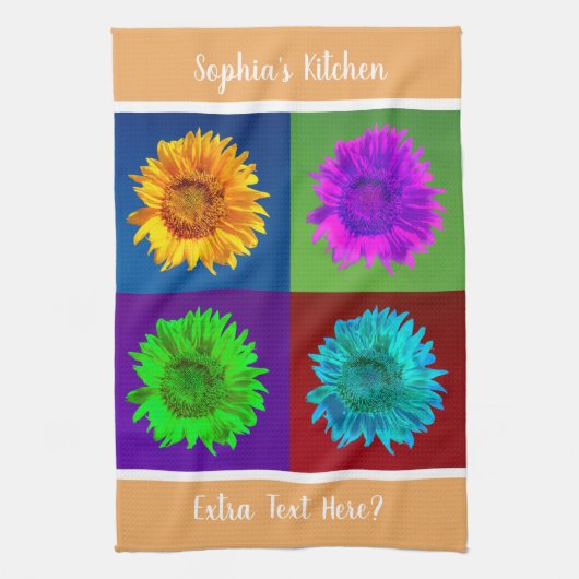 4 Zonnebloemen in 4 kleurrijke pleinen LT Org DIY Theedoek (Verticaal)