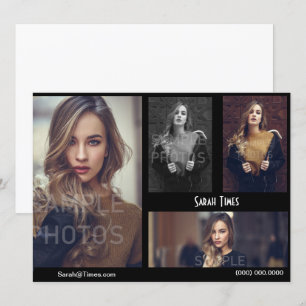 4 Zwarte Sjabloon fotomodel Actor Comp Card Kaart