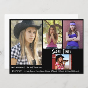 4 Zwarte Sjabloon fotomodel Actor Comp Card Kaart