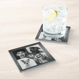 4 Zwarte Witte Fotocollage Monogram Geschenk Glazen Onderzetter